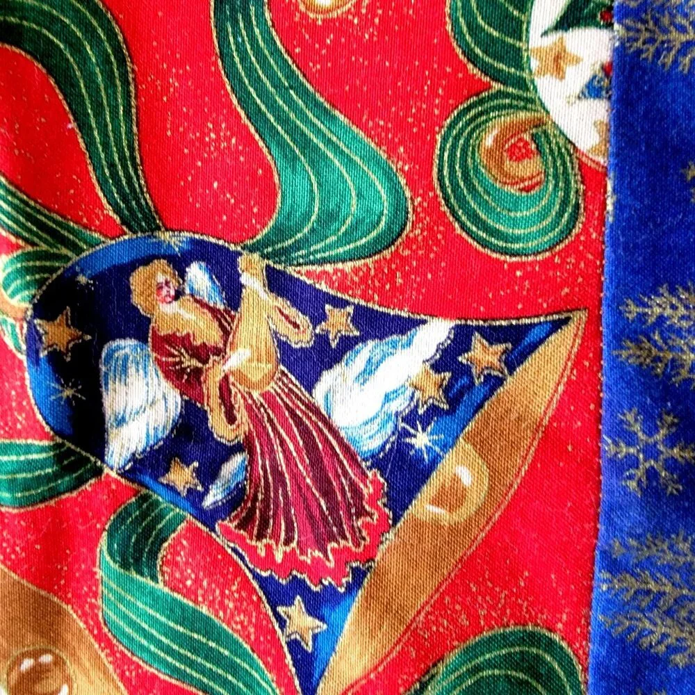 Festive vintage 80s 90s habdmade  Christmas Table Runner With Santa & Angel Bell